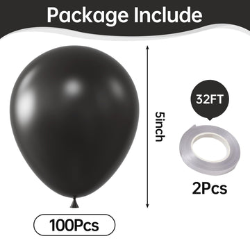 Kalor Black Balloons,100 Pcs 5 Inch Mini Matte Latex Balloons For Balloon Garland Arch, Birthday Decoration, Wedding Party, Baby Shower Decorations
