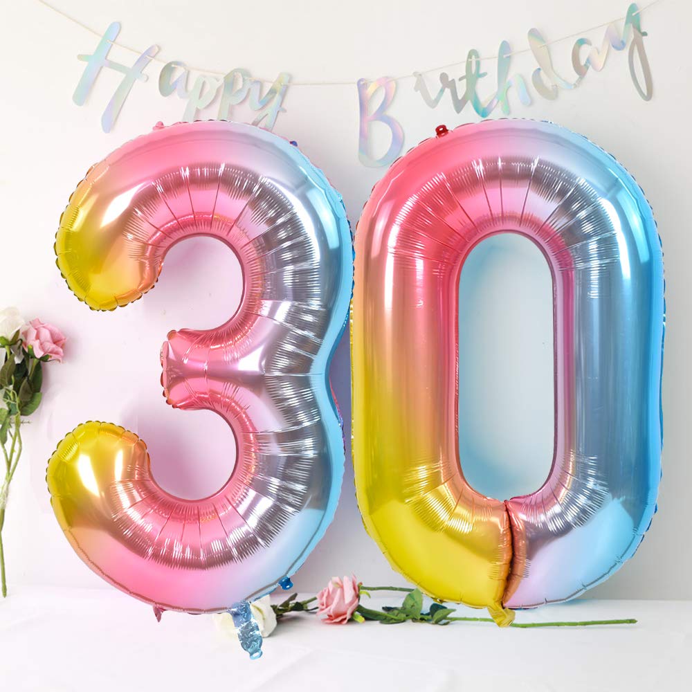 Toniful 40 Inch Rainbow Large Numbers Balloons 0-9, Number 1 Digital 1 Helium Balloons, Foil Mylar Big Number Balloons For Birth