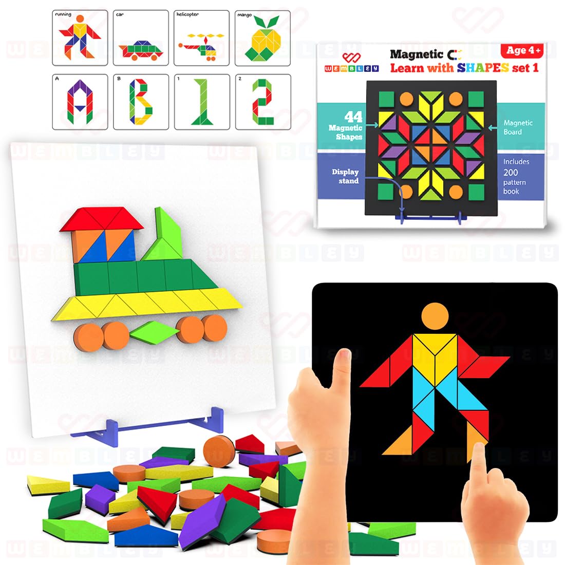 Wembley Magnetic Puzzles Imagination Shapes Game For Kids Diy Creative Educational Activity Toy Set 44 Magnetic Shapes With Boar