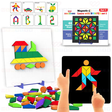 Wembley Magnetic Puzzles Imagination Shapes Game For Kids Diy Creative Educational Activity Toy Set 44 Magnetic Shapes With Boar