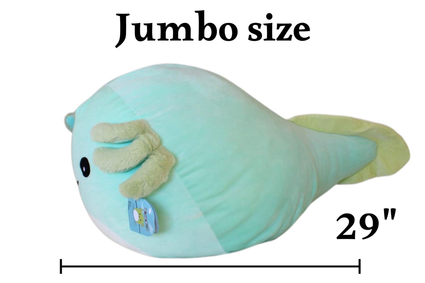 WORLD OF PLUSH Jumbo Axolotl Plush Toy – 29" Soft Kawaii Pillow – Crystal Velvet, Axolotl Color – Cute Gift for Kids & Adults