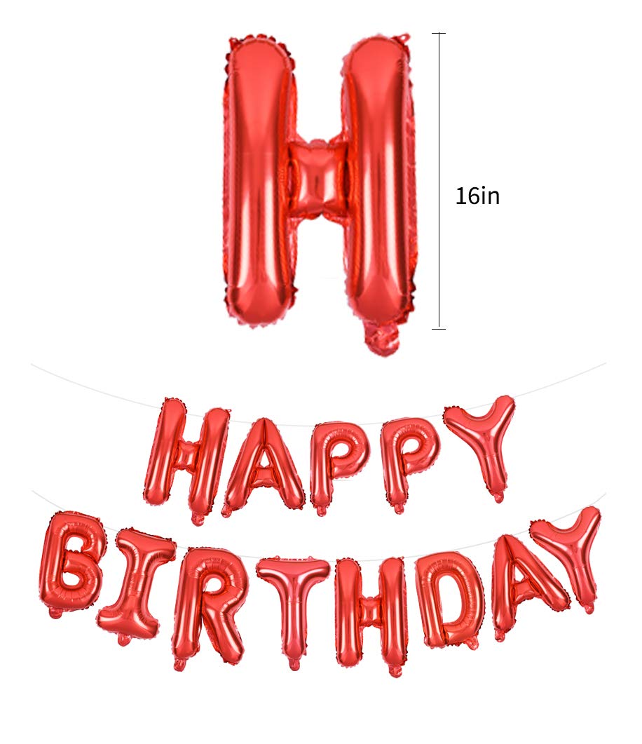 TONIFUL Red Happy Birthday Balloons 16 Inch Mylar Foil Letters Birthday Sign Banner Balloon Bunting Reusable for Girls Boys Kids