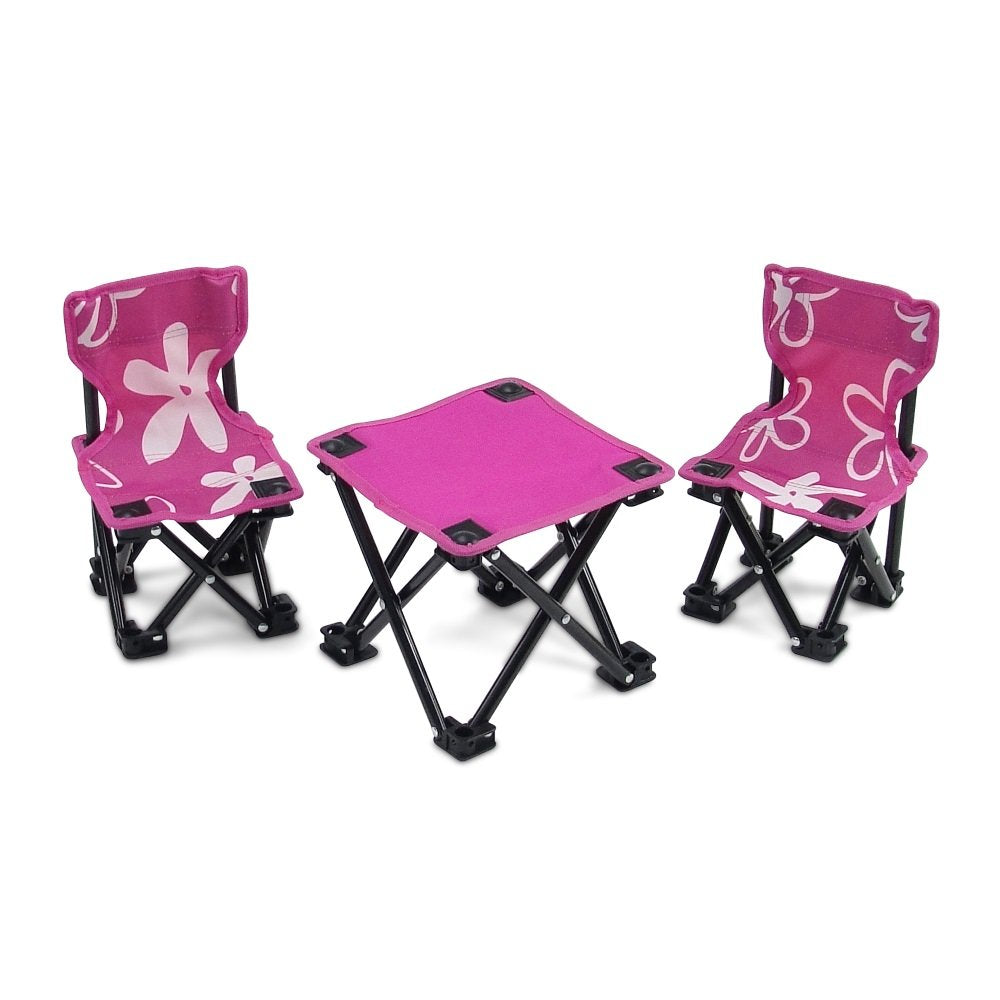 Emily Rose 18 Inch Doll 3-Pc Folding Camp Camping Beach Sports Chairs And Table | Doll Furniture Is Compatible With16-18' American Girl Dolls