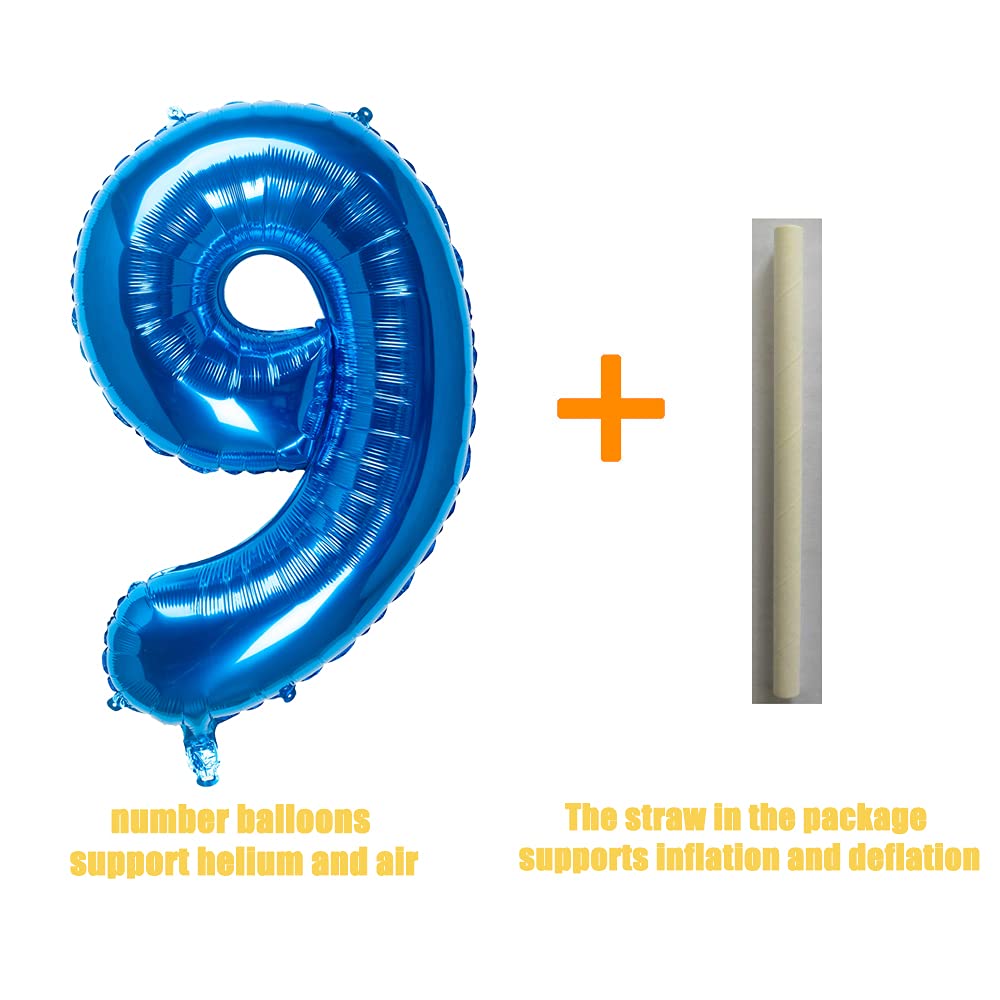 32 Inch Blue Number 9 Balloons Foil Ballon Digital Birthday Party Decoration Supplies (Blue Number 9 Balloon)