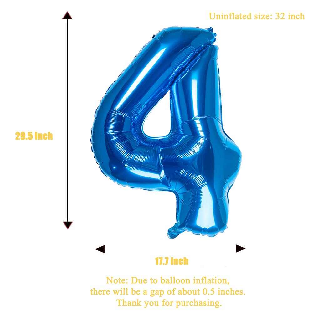32 Inch Blue Number 4 Balloons Foil Ballon Digital Birthday Party Decoration Supplies (Blue Number 4 Balloon)
