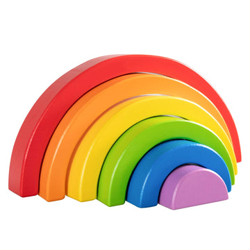 MERRYHEART Wooden Rainbow Stacking Toy, Small Wooden Rainbow Stacker, 6 Piece Rainbow Stacking Toy for Baby/Toddlers/Kids, Monte