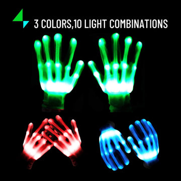 Uweidoit Led Gloves, Flash Finger Lights Gloves, 3 Colors 10 Modes Colorful Light Up Gloves Glowing Christmas Costume Clubbing Party Favors Toys For Boys Girls