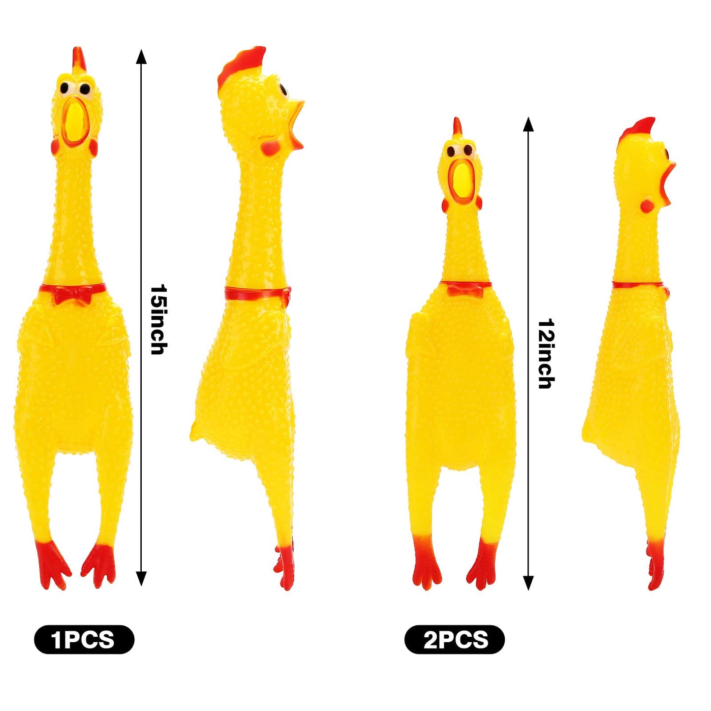 POPLAY 3PCS Screaming Chickens  Squeaky Rubber Chickens Novelty Dog Toys (1PC 13.5 Inch  2PCS 11.5 Inch)