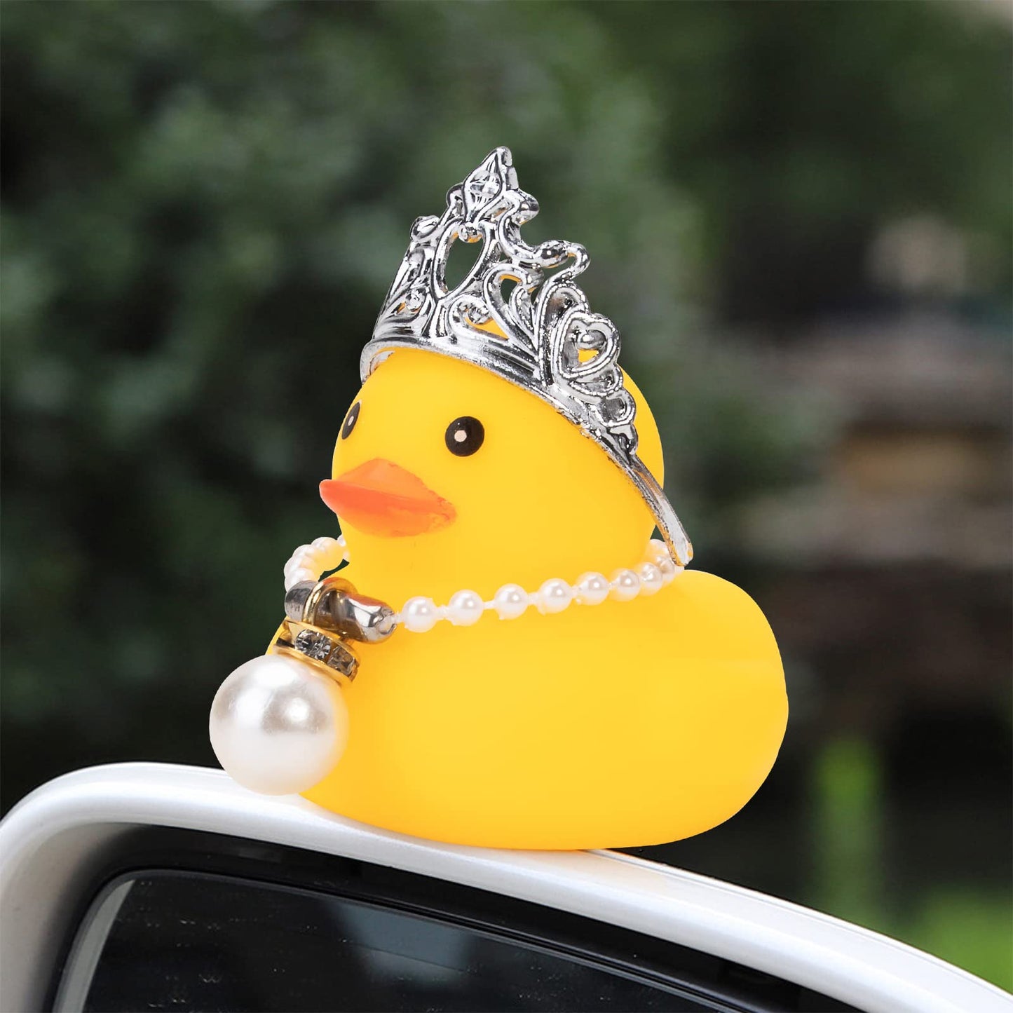 Wonuu Car Duck Decoration Dashboard Ornament For Dashboard Decoration Rubber Accessories With Pearl Necklace Crown Mini Swim Ring And Sunglasses
