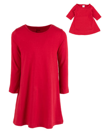 Leveret Girl And Doll Cotton Dress Solid Red 12 Year