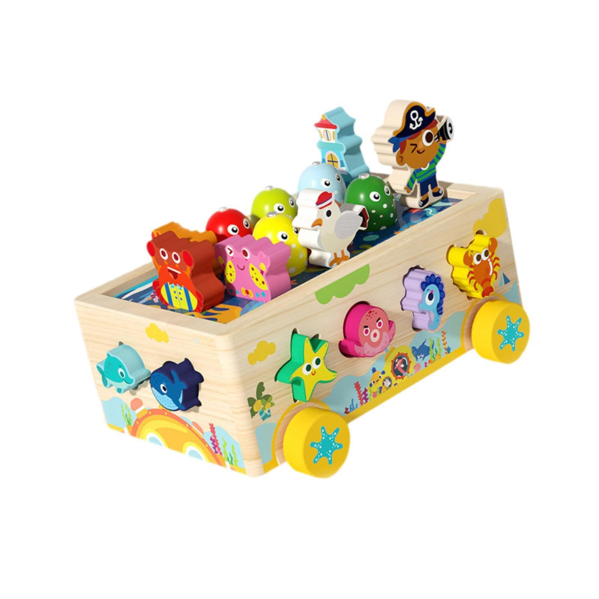 ZOOMELLA Shape Sorting Toy Developmental Toy Wooden Activity Truck Toy Gifts Children