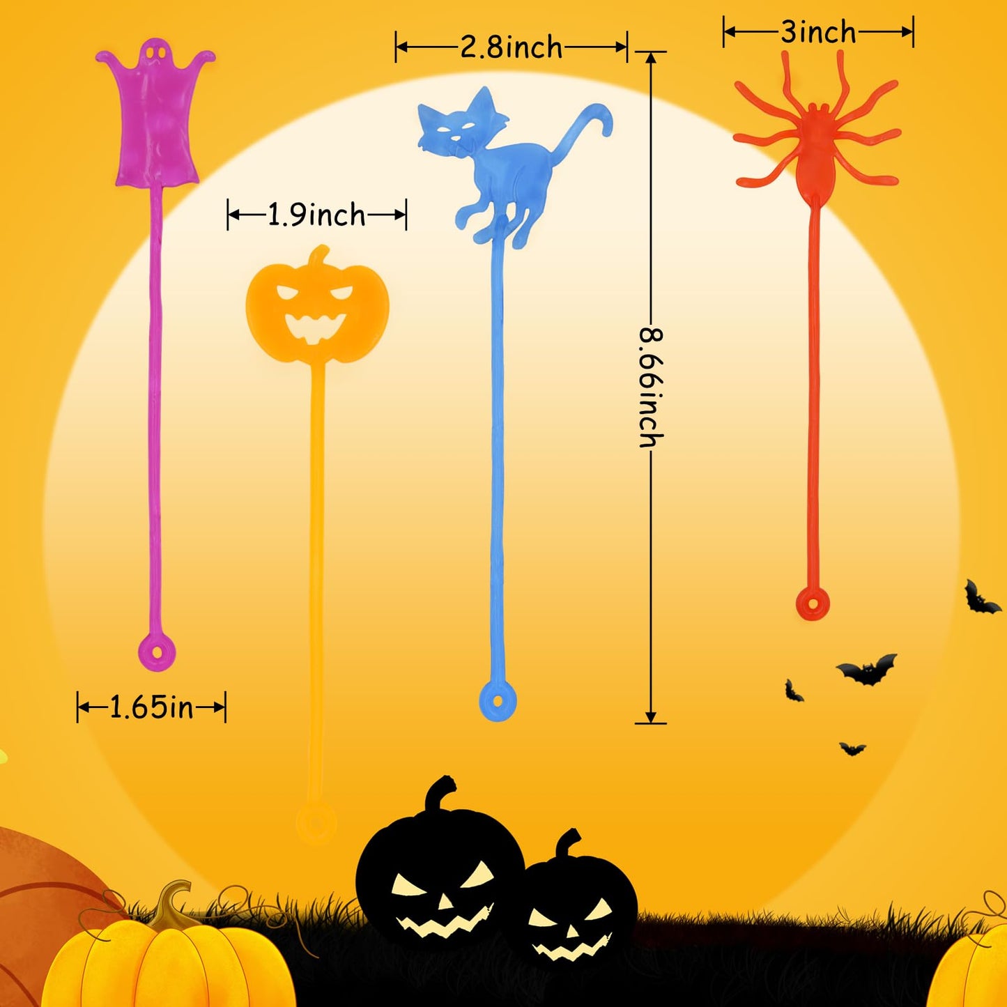 Howzcci 32 Pack Halloween Sticky Hands Toys Spider Web Cat Bat Pumpkin Candy Ghost Sticky Stretchy Toys for Kids Girls Boys Hall