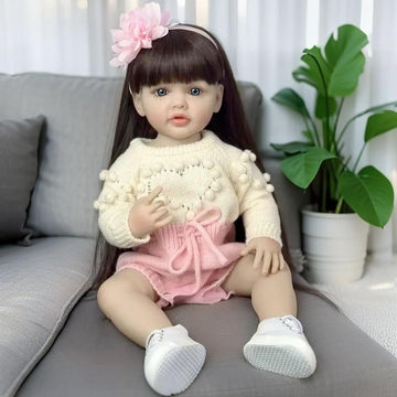 Falvia 22 Inch Lifelike Reborn Toddler Baby Dolls Girl Full Body Realistic Adorable Reborn Girl With Long Hair For Birthday Gift