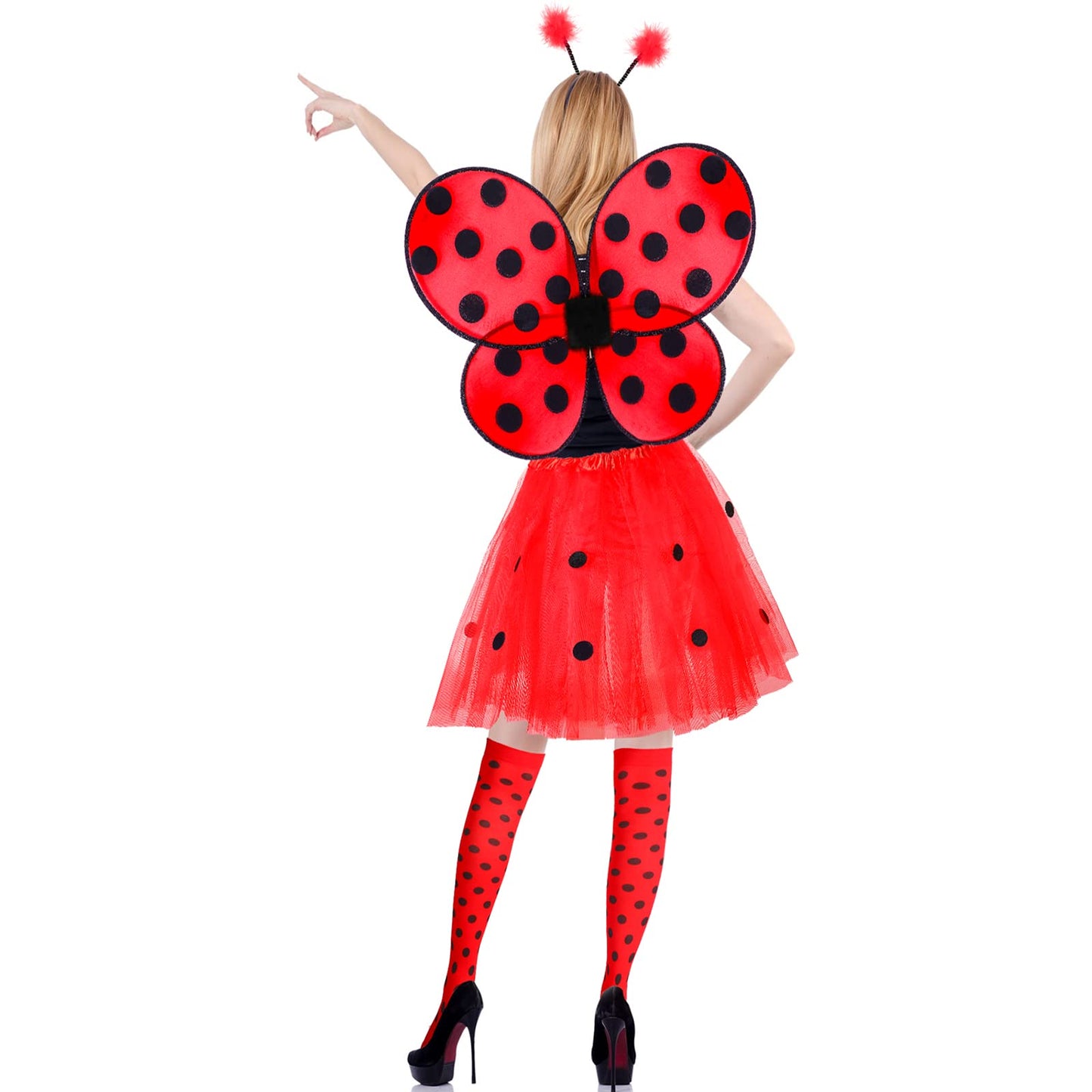 Satinior Ladybug Costume Accessories Tutu Skirt Ladybug Wings Antenna Headband Striped Knee Thigh High Socks Party Favor