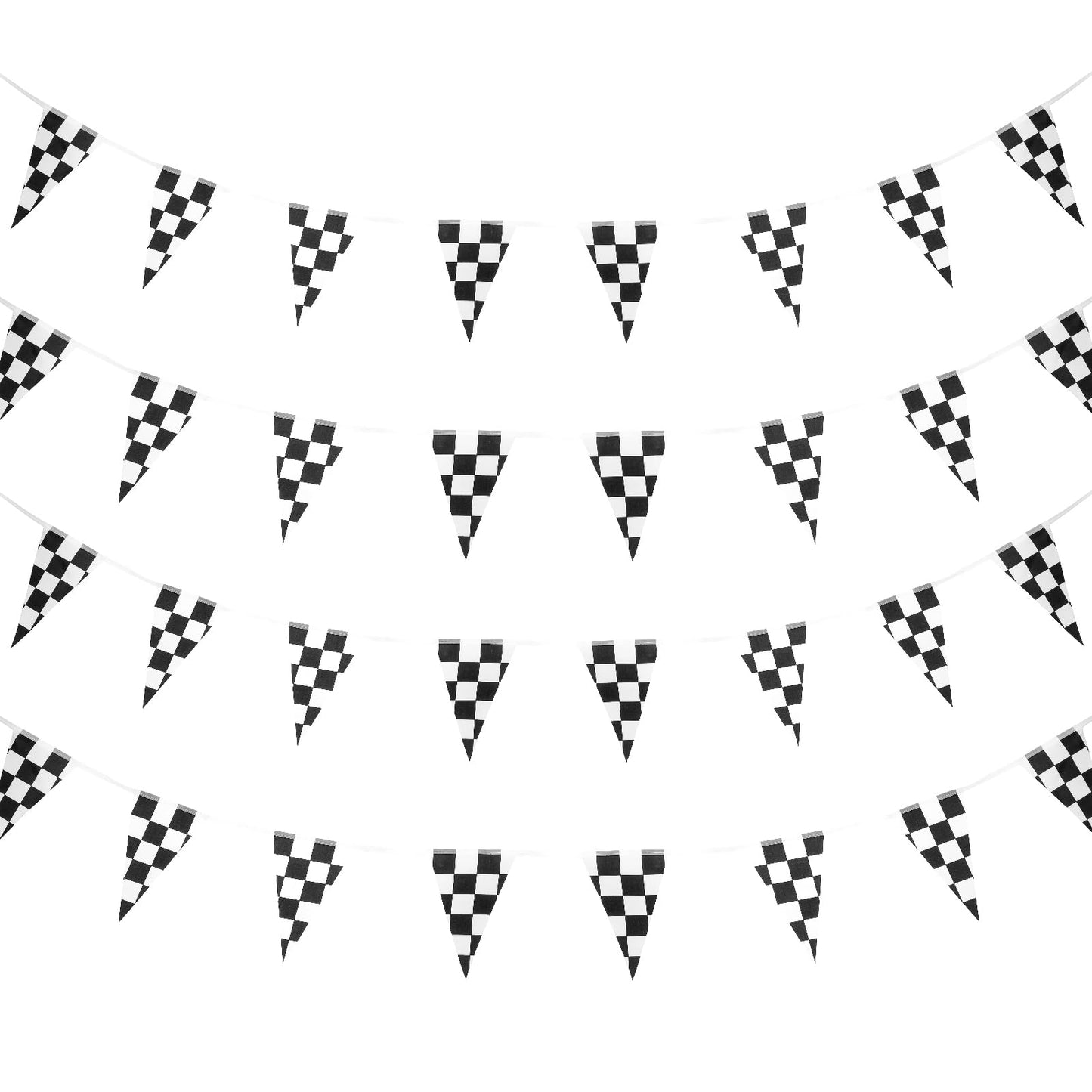 Tyqour 2Pcs Black & White Checkered Flag Banner, Double Sided Racing Pennant Banner Flags, Car Themed Birthday Party Decorations