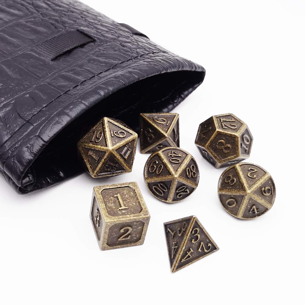 Haxtec DND Metal Dice Set 7PCS D&D Dice of D20 D12 D10 D8 D6 D4 for Dungeons and Dragons RPG Dice Games-Antique Bronze Dice