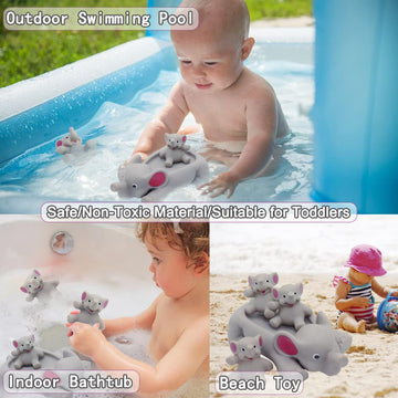 Bath Toys For Toddlers Infants 6 12 18 Months, Floating Bathtub Elephant Toys Squeak Rubber Animal 4 Piece Set, Pool Beach Party