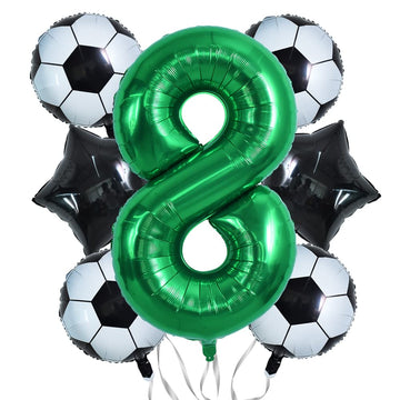 Toniful 32 Inch Soccer Balloons Set 8St Birthday Decoration Green Number 8 Foil Soccer Balloon Black Star Balloons For Children'