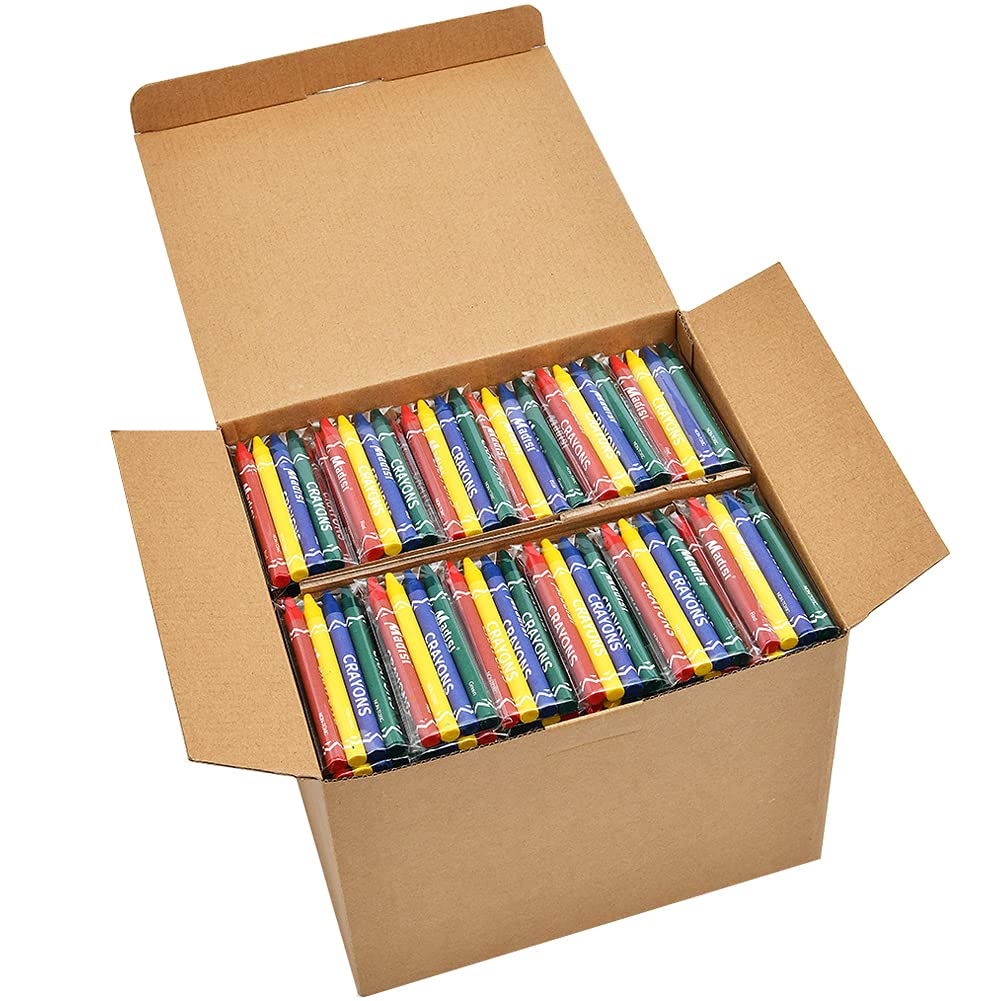 Madisi Crayons Bulk Pack, Regular Size, 250 Packs, 1000 Count, Wax, Red, Model PE-C04-250