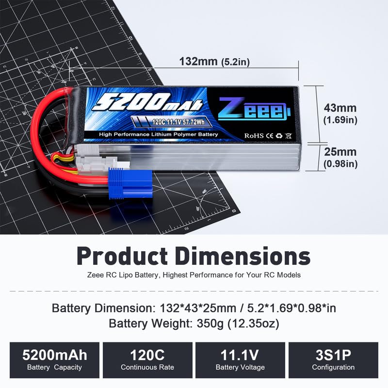 Zeee 3S LiPo Battery 5200mAh 11.1V 120C with EC5 Connector Soft Pack RC Battery for RC Plane Quadcopter Airplane Helicopter RC C