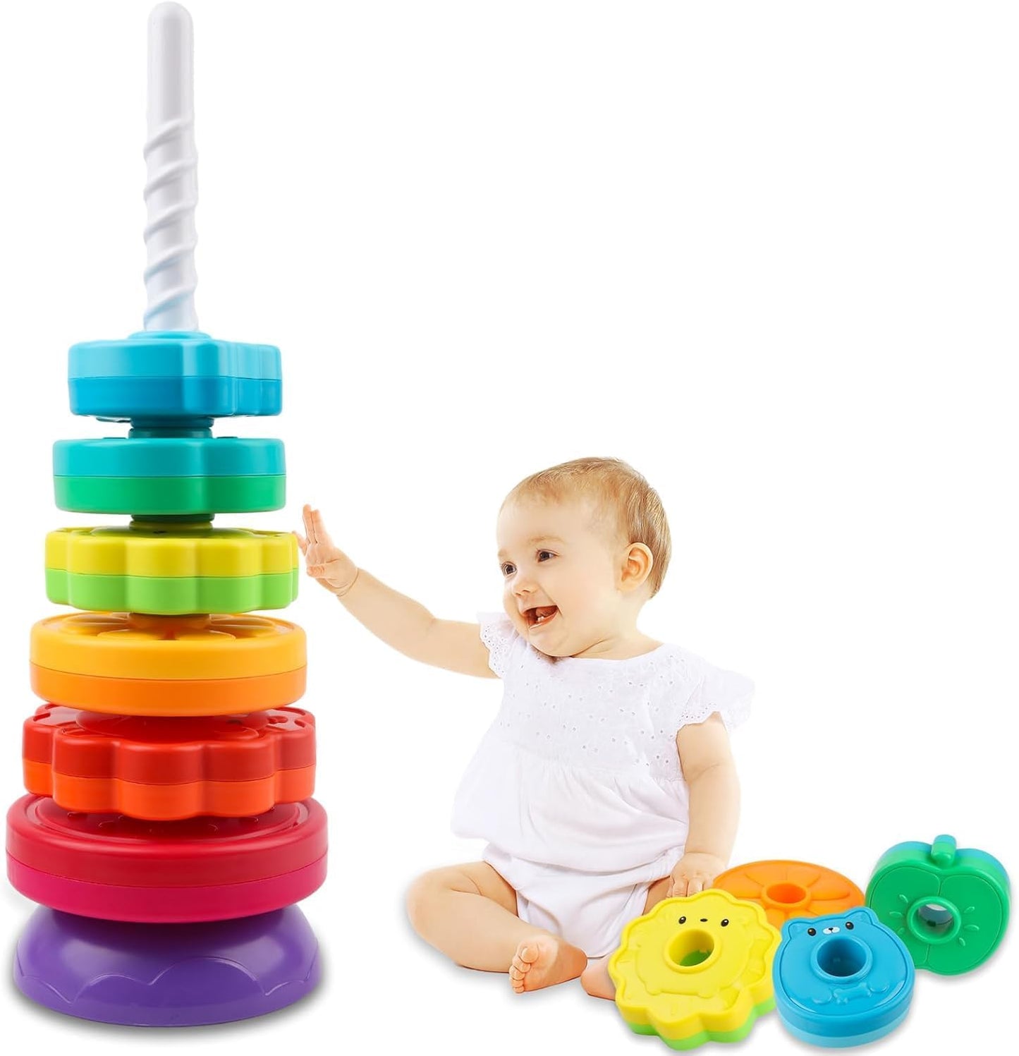 Kbs Enterprise Baby Spinning Stacking Toys Rainbow Ring Stacker For Toddlers 13