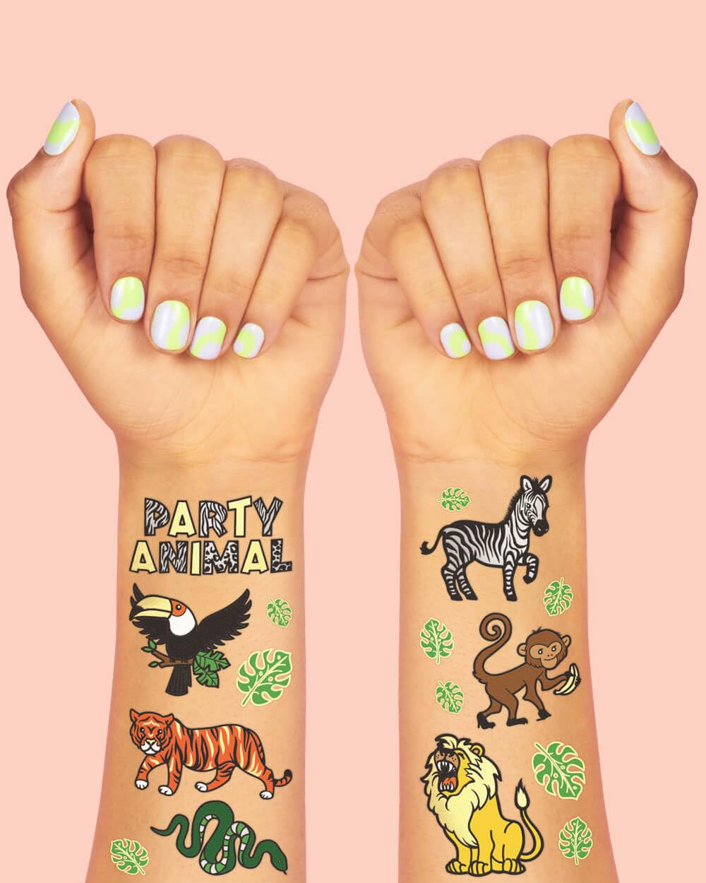 xo, Fetti Jungle Temporary Tattoos for Kids - 30 styles  Zoo, Boys + Girl Craft, Birthday Party Supplies, Baby Shower