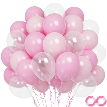 Pink Balloons, 60 Pcs 12 Inch Matte Pink Pastel Pink Transparent Birthday Balloons, Pastel Pink Party Balloons, Maca Pink Latex