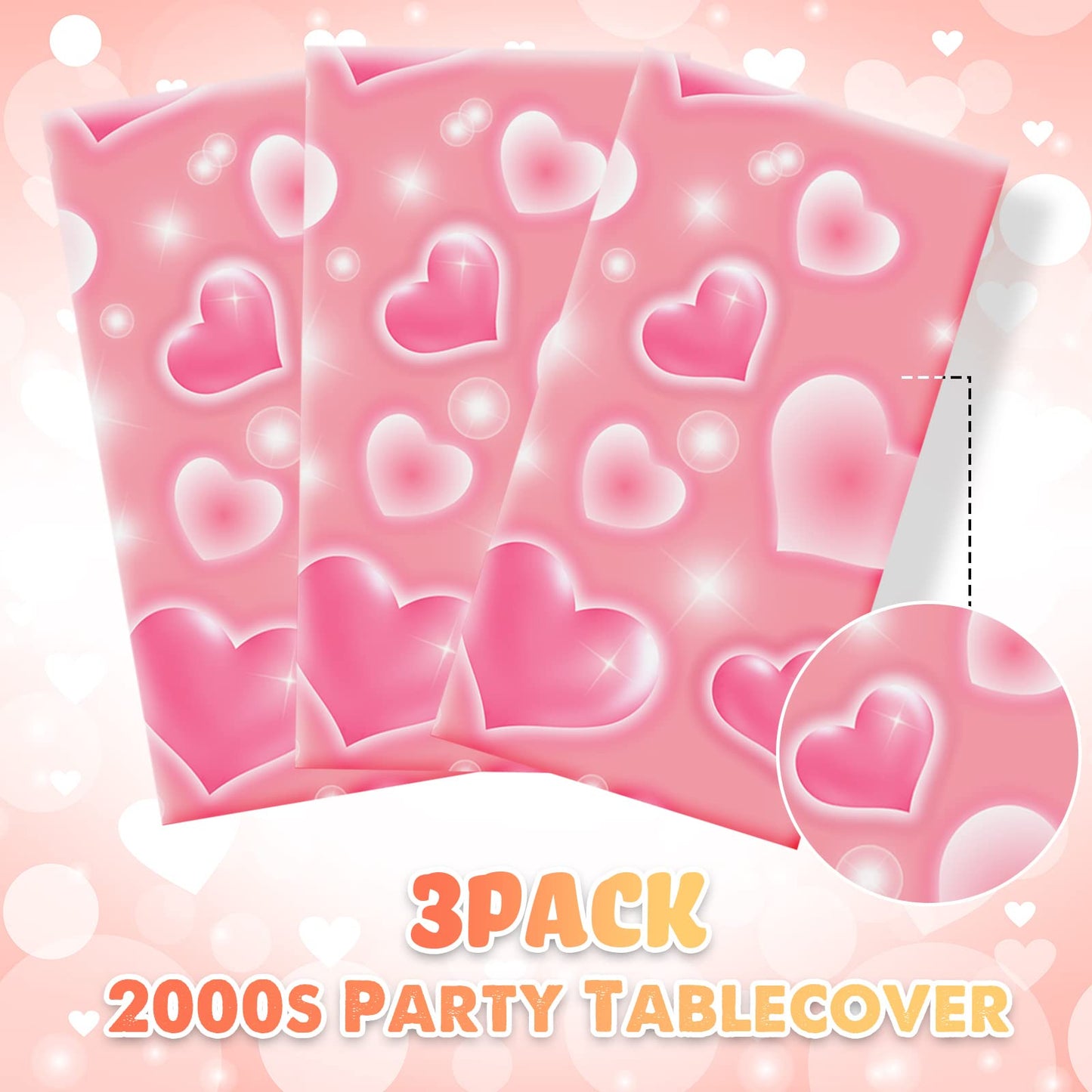 3 Pack 2000s Tablecloth Decoration Cholo Party Table Cover 90s Table Covers Heart Early Plastic Disposable Rectangle Table Decor