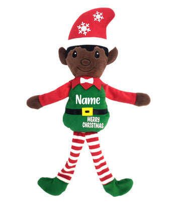 Custom Elf, Custom Christmas Elves, Elf Doll Plush Dolls (Boy Dark Skin Tone)