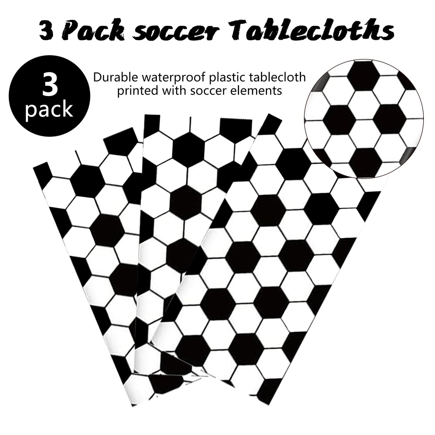 Kesfey 3 Packs Soccer Party Tablecloths 54 X 108 Inches Soccer Sports Ball Table Cover Disposable Waterproof Plastic Soccer Them