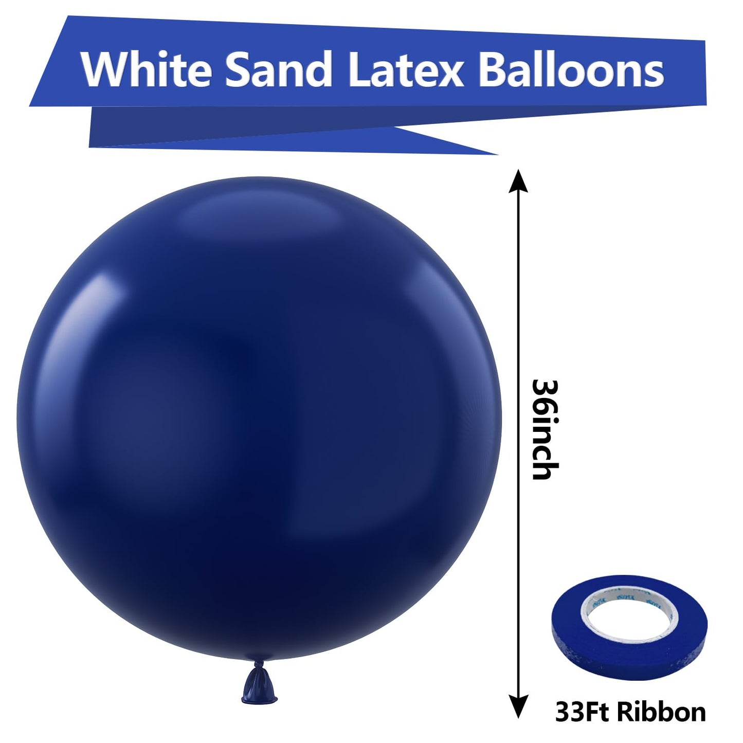 Bezente Giant Navy Blue Balloons - 36 Inch Jumbo Latex - 8 Pack for Baby Showers, Graduations, Weddings, and Parties