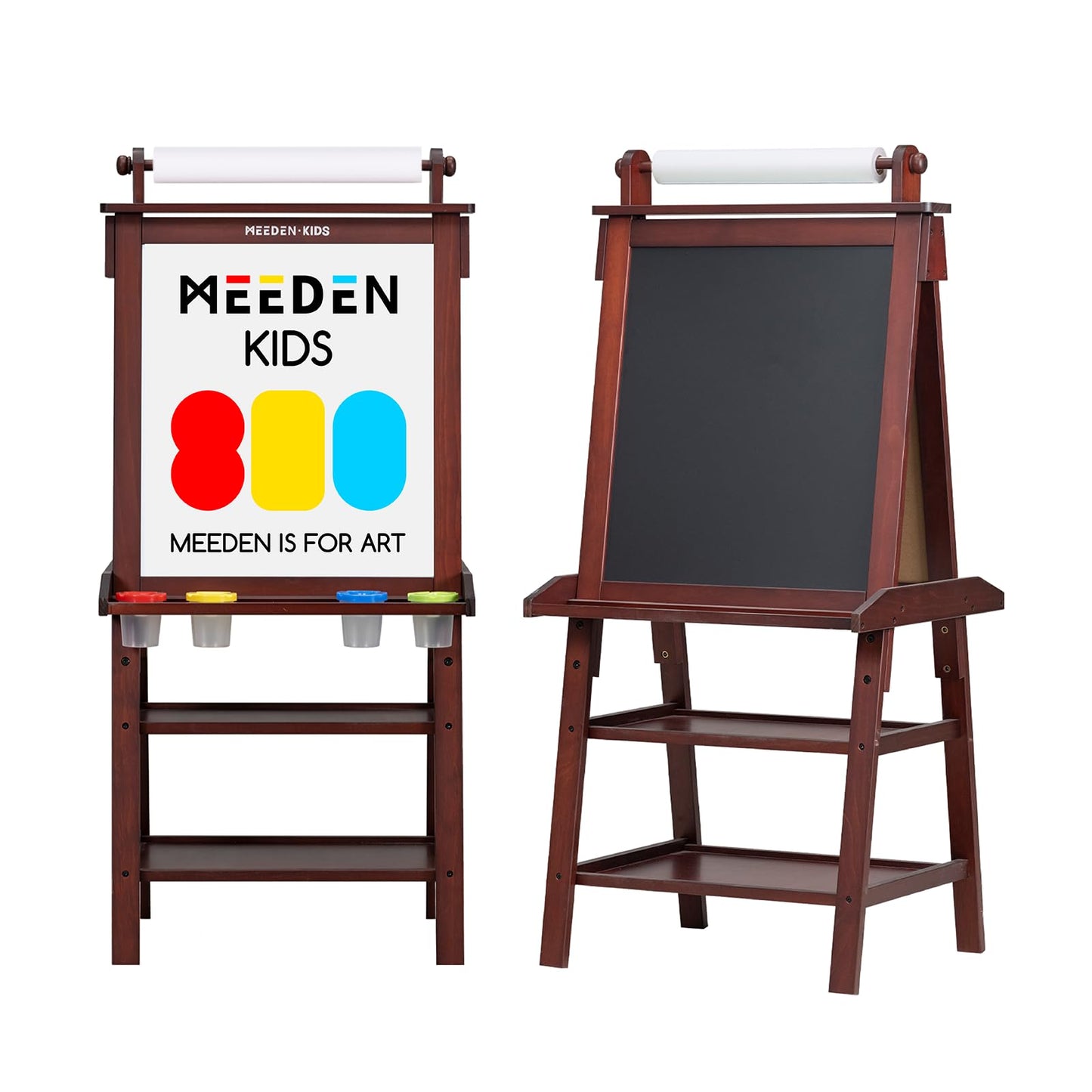 MEEDEN Art Easel for Kids: Double-Sided Solid Pine Wood Kids Easel with Paper Roll - All-in-One Kids Art Easel with Chalkboard &