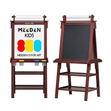 MEEDEN Art Easel for Kids: Double-Sided Solid Pine Wood Kids Easel with Paper Roll - All-in-One Kids Art Easel with Chalkboard &