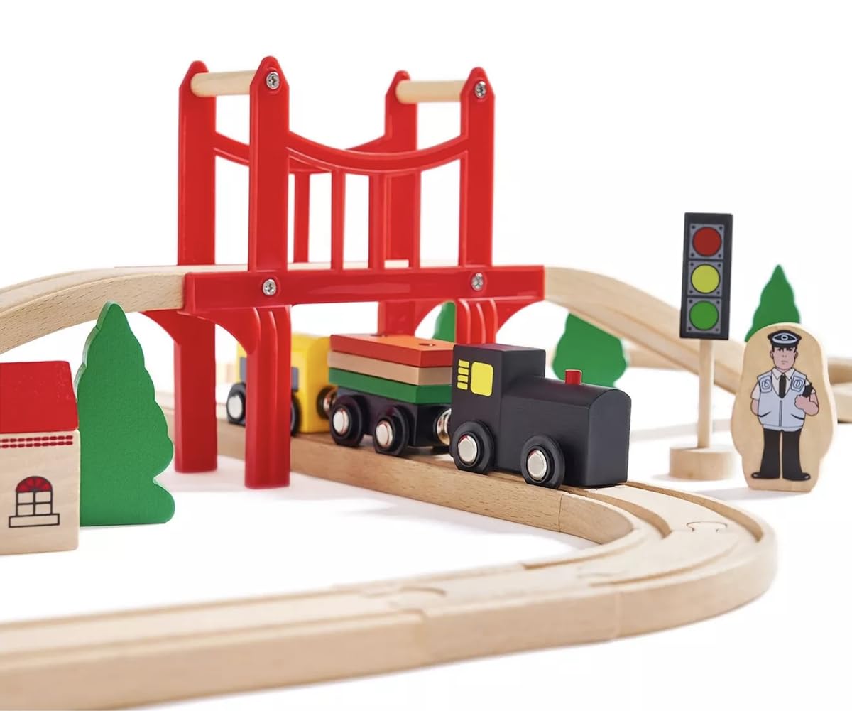 HYPERLIVING Wooden Train Set for Toddler  39 Pcs Wooden Train Track Fits Thomas  Brio  Chuggington  Melissa and Doug - Expandable  Changeable- Train Toy for 3 4 5 Year Old Boys Girls