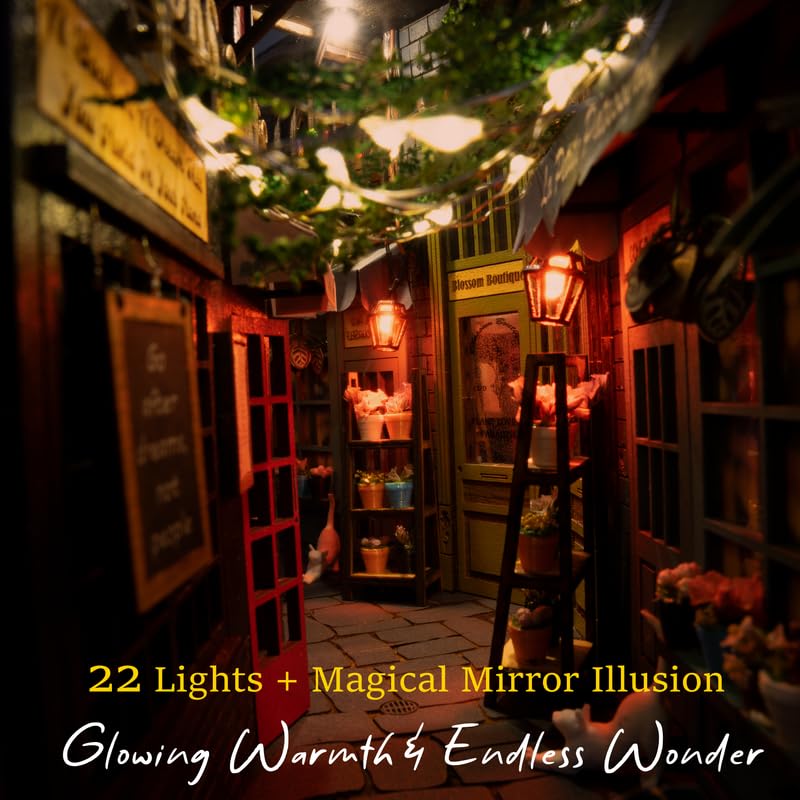 MiniAlley Book Nook DIY Kit - Dreamy - Miniature House Dollhouse Kit for mature-themed and Teens  Desgined in USA  Booknook Bookshelf Decor Alley Model Build with LED Light  Gifts for Family and Friends