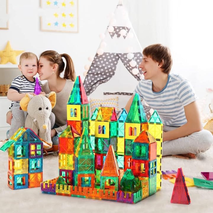Rudra Creation11 Magnetic Building Tiles Set For Kids, Colourful Transparent Construction Blocks, Stem Educational Toy For Creat
