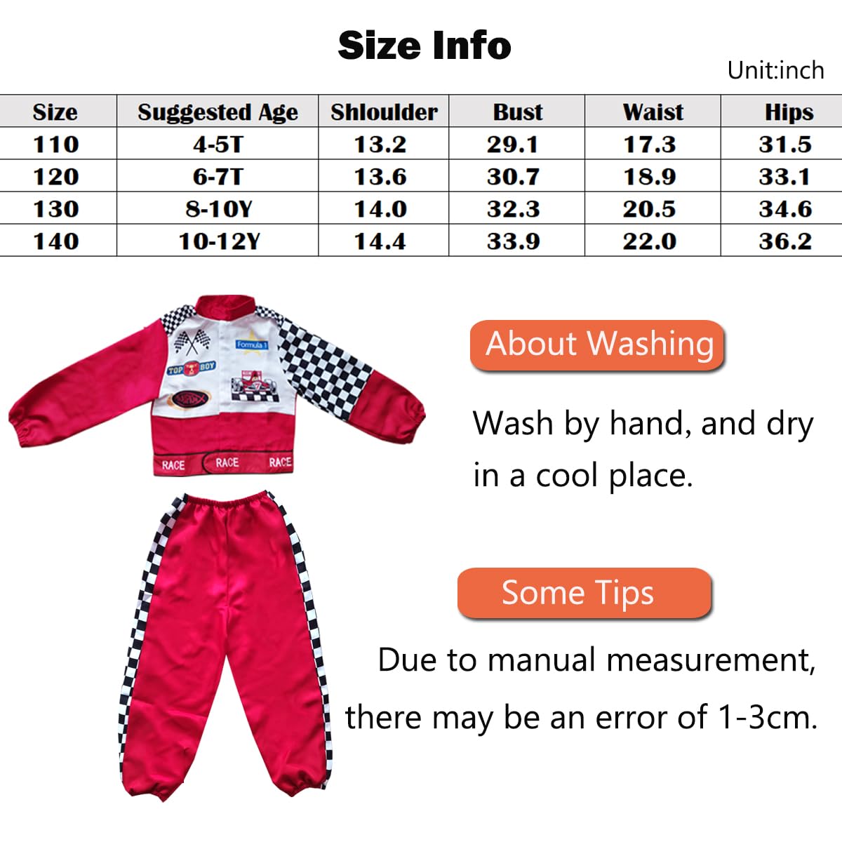 Aroacle Race Car Driver Costume Boys Racing Suit With Car Cap Sunglasses Kids Racer Dress Up For Halloween (Red, 4-5T)