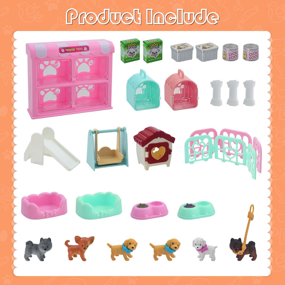 Iselyn Pet Pretend Play Toys, 35Pcs Dog Figures Playset Toys For Kids Realistic Detailed Dog Care Center With Accessories Toy Sets Educational Gifts For Kids Toddlers Girls Boys