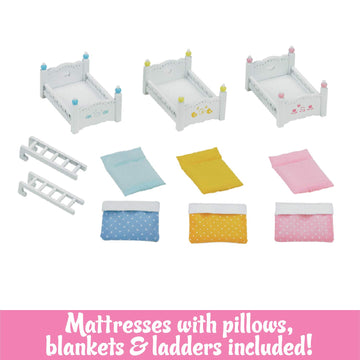Calico Critters Triple Baby Bunk Beds - Dollhouse Furniture Set For Ages 3+