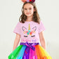 Doctor Unicorn Birthday Girls Unicorn Costume Outfit Rainbow Tutu, Unicorn T-shirt, Satin Sash, Hair Bow & Headband Rainbow/Pink