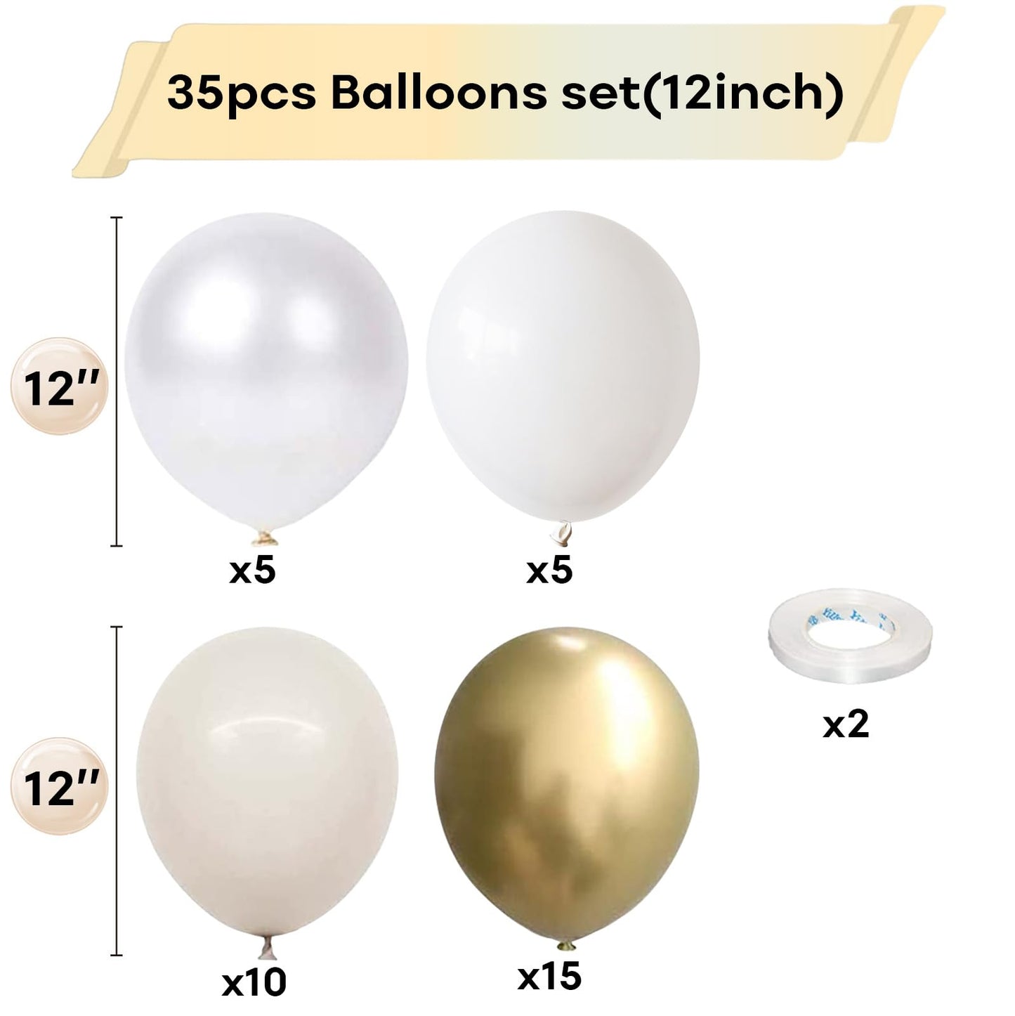 White And Gold Balloons, 12 Inch White Sand Gold Metallic Latex Balloons, Beige Gold Party Balloons For Boho Birthday Baby Showe