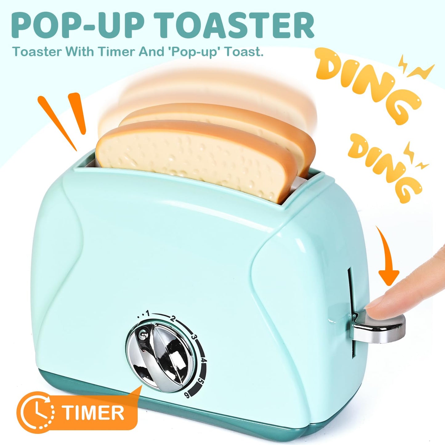 Shemira Play Kitchen Accessories, Pretend Play Kitchen Appliances Toy Set with Coffee Maker, Blender, Mixer, Toaster, Toys for 3
