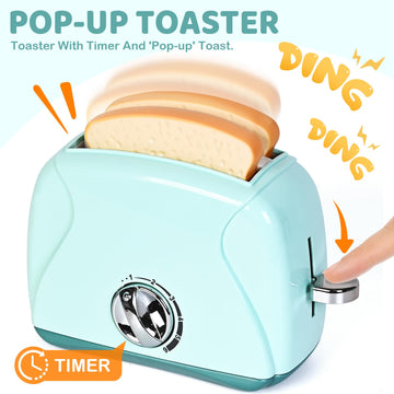 Shemira Play Kitchen Accessories, Pretend Play Kitchen Appliances Toy Set with Coffee Maker, Blender, Mixer, Toaster, Toys for 3