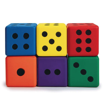 S&S Worldwide Large Molded Foam Dice Set of 6 - Assorted Color, 3.25" PU Foam with Recessed Dots for Games and Math Exercises