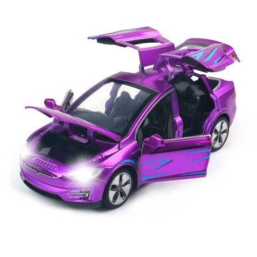 Model X Diecast Car Toy, 1:32 Scale Zinc Alloy Model X Model Car Pull Back Vehicles Door Opening with Light, Mini Model X Toy Ca