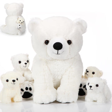 Leitee 5 Pcs Polar Bear Plush Set Large Mommy Polar Bear Stuffed Animal With 4 Cuddly Baby Plushies In Belly For Boys Girls Birthday Winter Holiday Decor Gifts(Sitting)