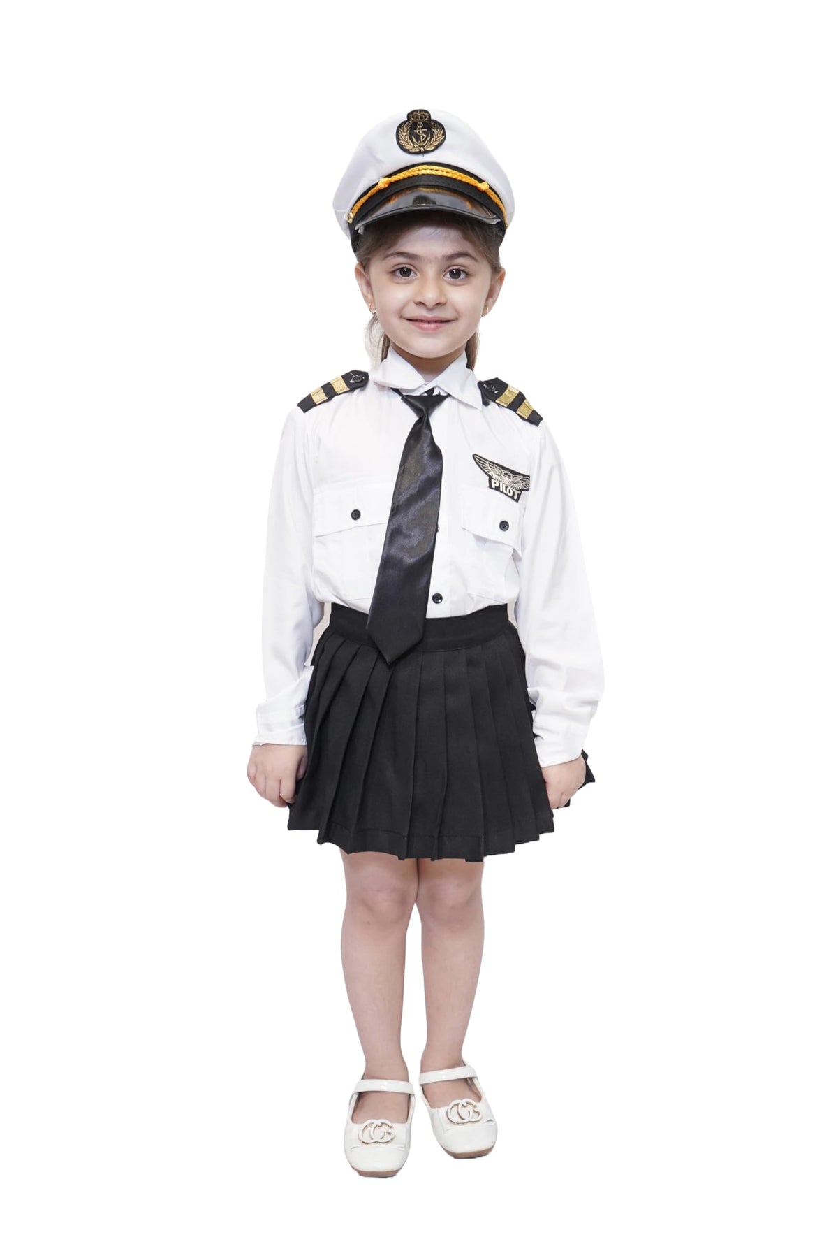 Kaku Fancy Dresses Pilot Costume for Kids Community Worker Fancy Dress Career Theme Events  Black/White, 34 YEARS, GIRL