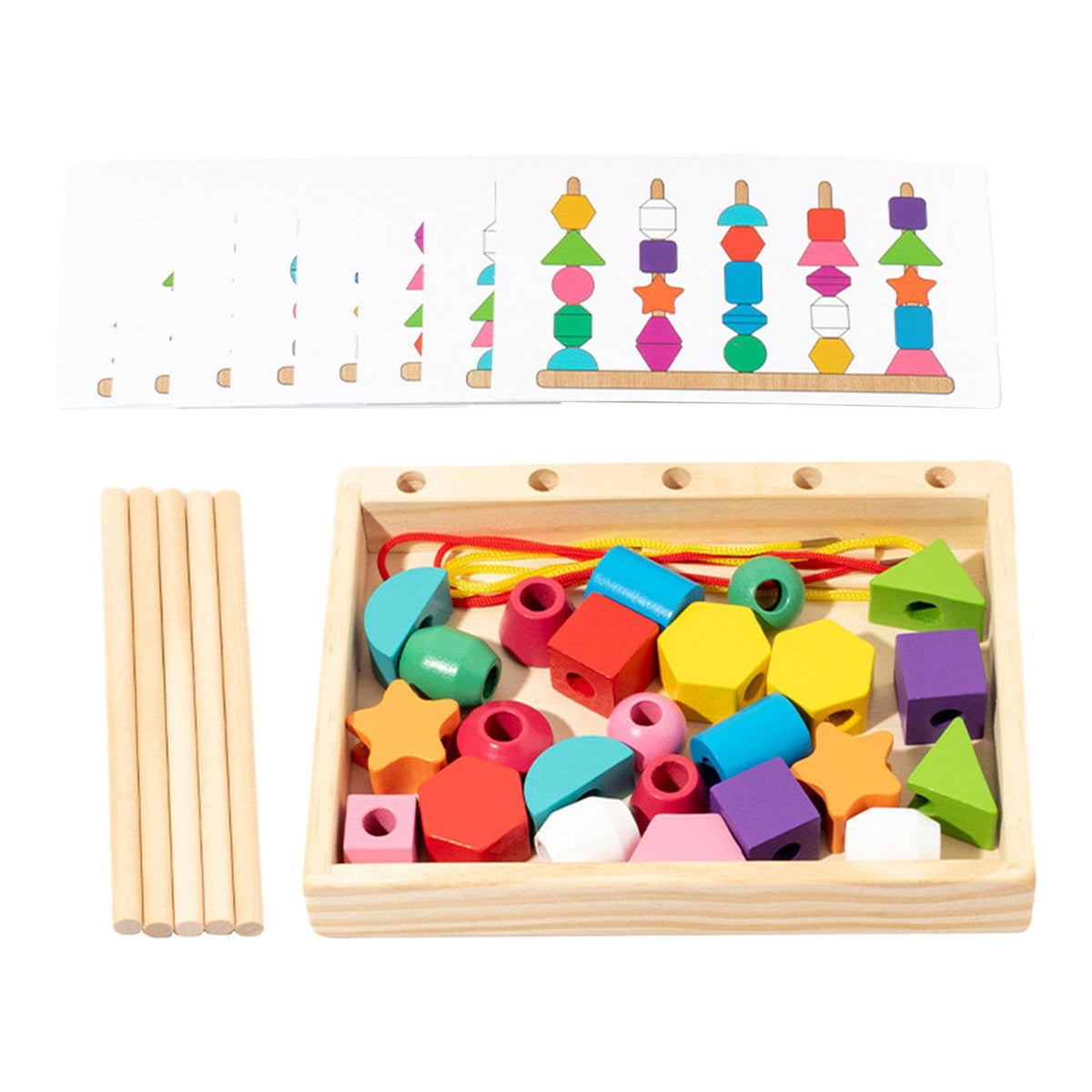 Ilsmysutra Montessori Toys Bead Sequencing Set Matching Shapes Stacking Toy For 2 3 4 5