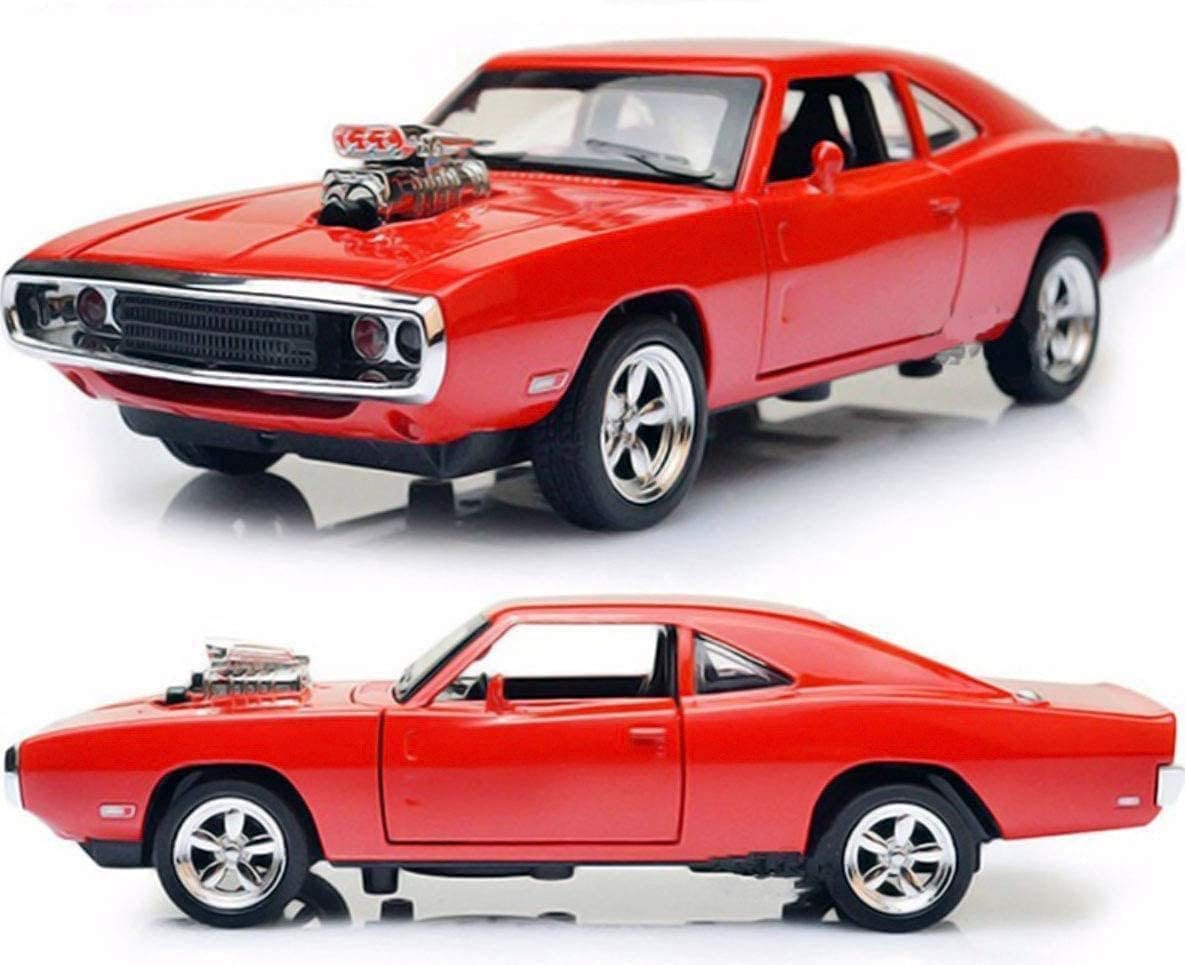 Aldorado 1:24 Dodge Charge F7 - Red Alloy Diecast Pullback Metal Car Toy With Sound Light & Opening Doors - Great Gift Toy For K