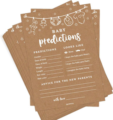Gardencity 50 Baby Predictions & Advice Cards, Baby Shower Games Activity, Advice For New Parents To Be, 50 Cards - Kraft Minima